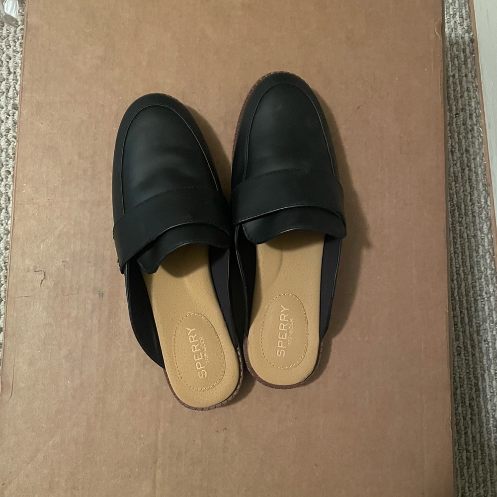 Sperry Black Leather Mules